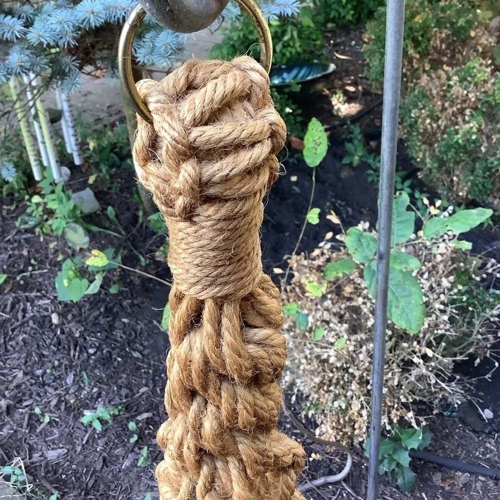 Large Vintage Macrame Orange Beaded Tassel Hanging Planter